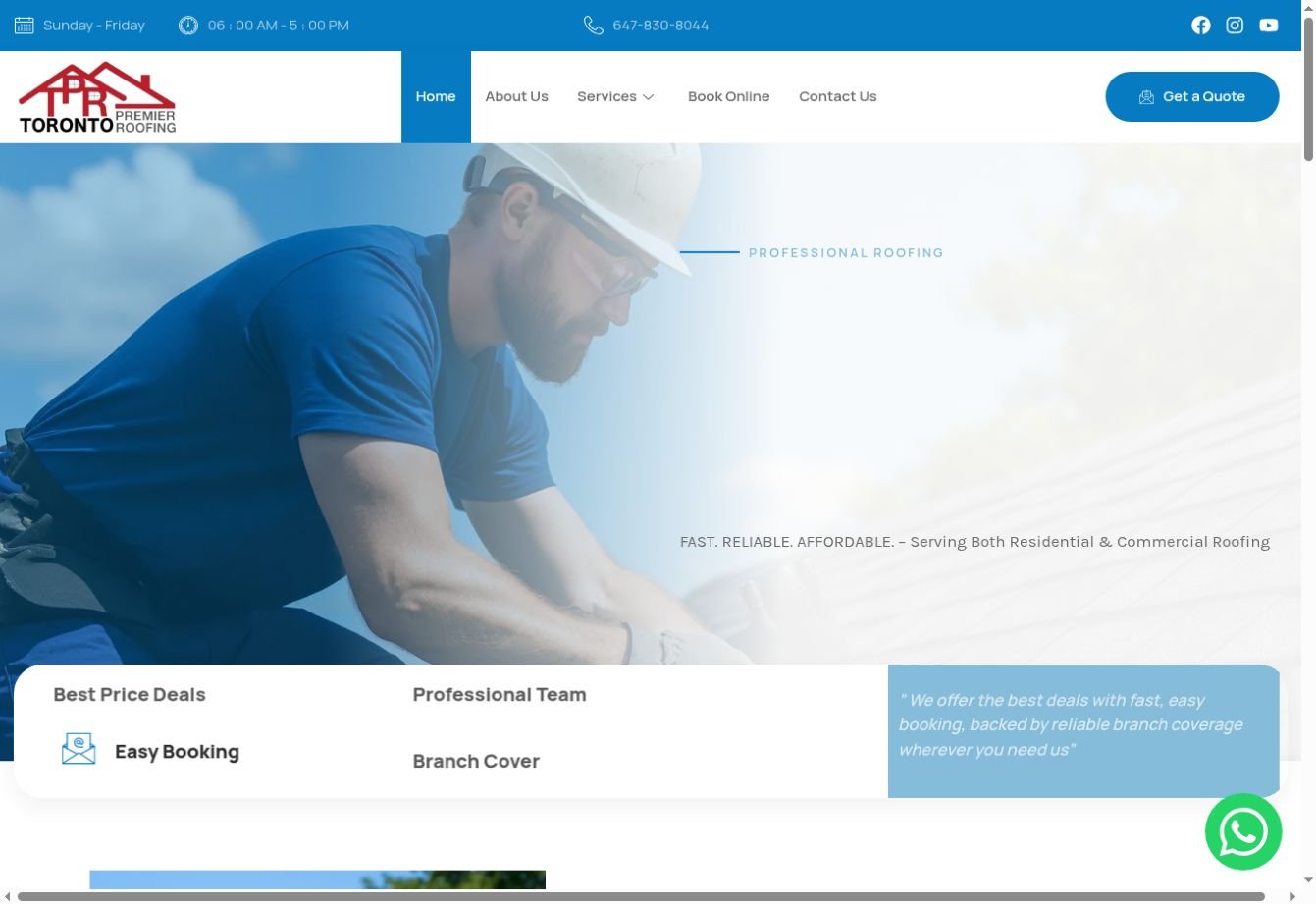 Toronto Premier Roofing website homepage preview